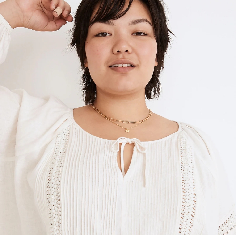 Madewell Plus Linen-Blend Pintuck Peasant Top NWT - Picture 4 of 5